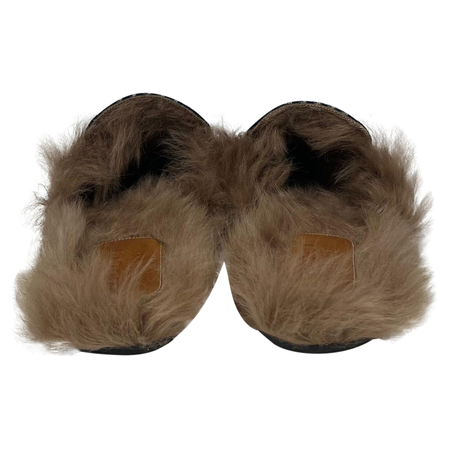 Gucci Princetown Plaid Fur Trim Mules in Blue Canvas