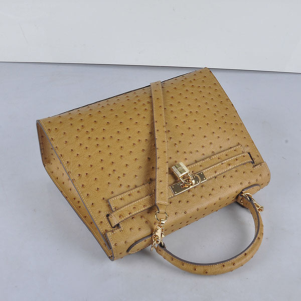 Luxury Hermes Kelly 32cm Ostrich Vein 6108 Apricot Golden