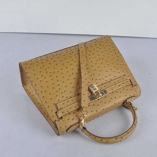Luxury Hermes Kelly 32cm Ostrich Vein 6108 Apricot Golden