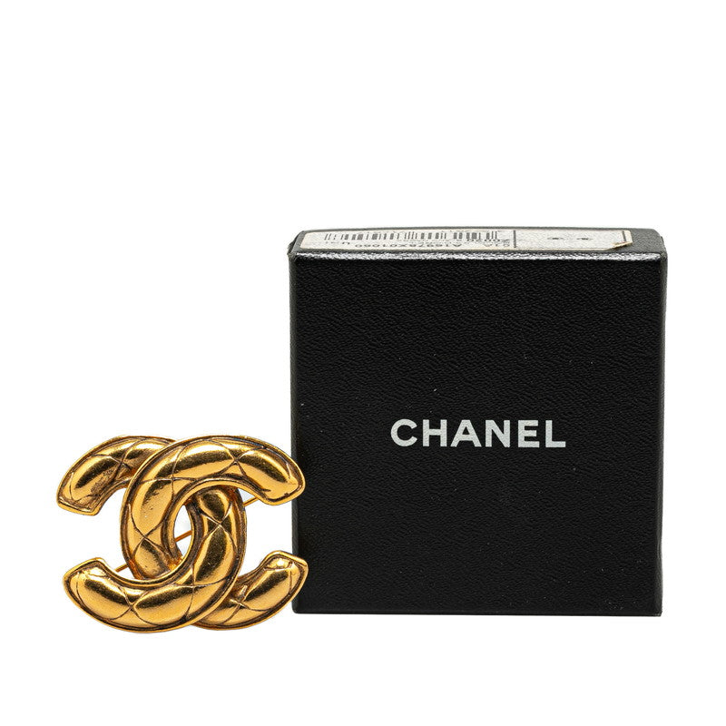 Chanel Vintage Matelasse Coco Mark Brooch Gold Plated