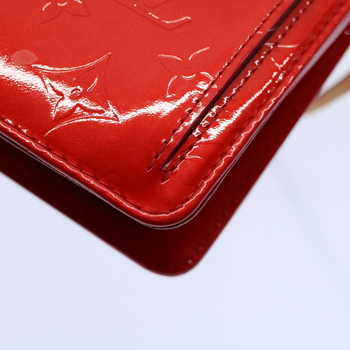 LOUIS VUITTON Monogram Vernis Motto Accessory Pouch Red M91137 LV 55050
