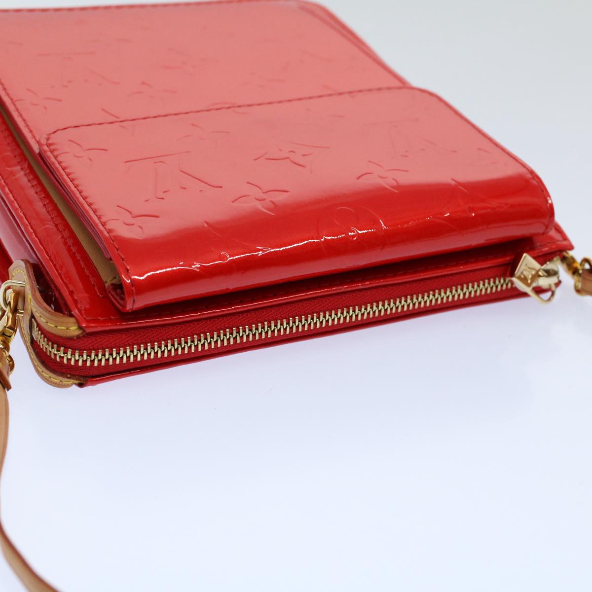 LOUIS VUITTON Monogram Vernis Motto Accessory Pouch Red M91137 LV 55050