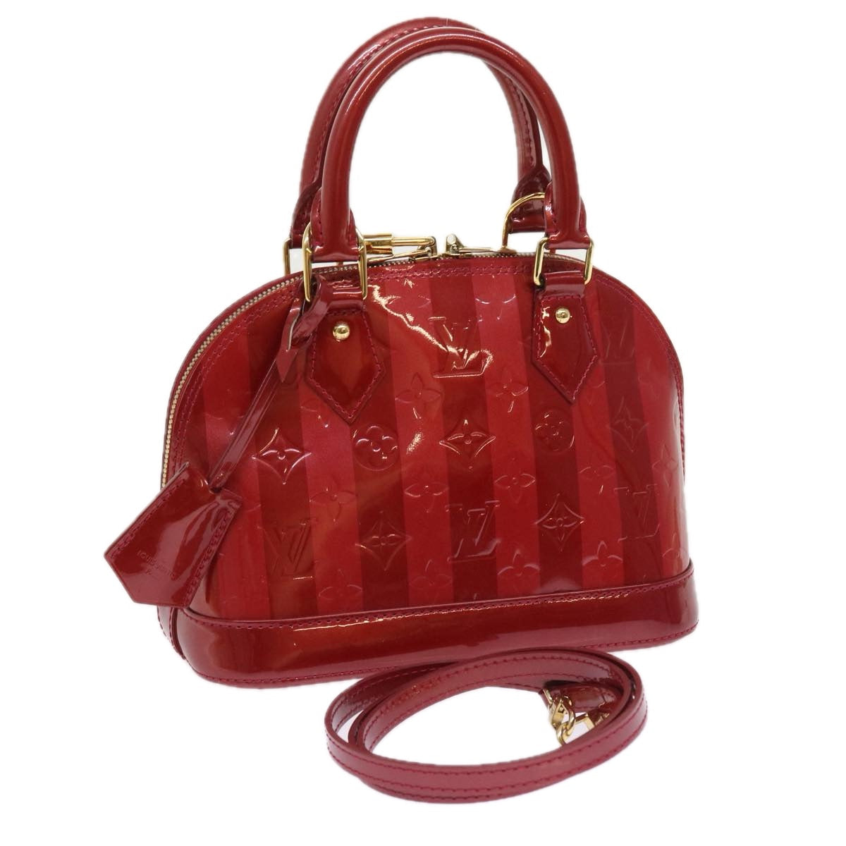LOUIS VUITTON Vernis Rayure Alma BB Bag 2way Pomme D'amour M91593 LV 55057