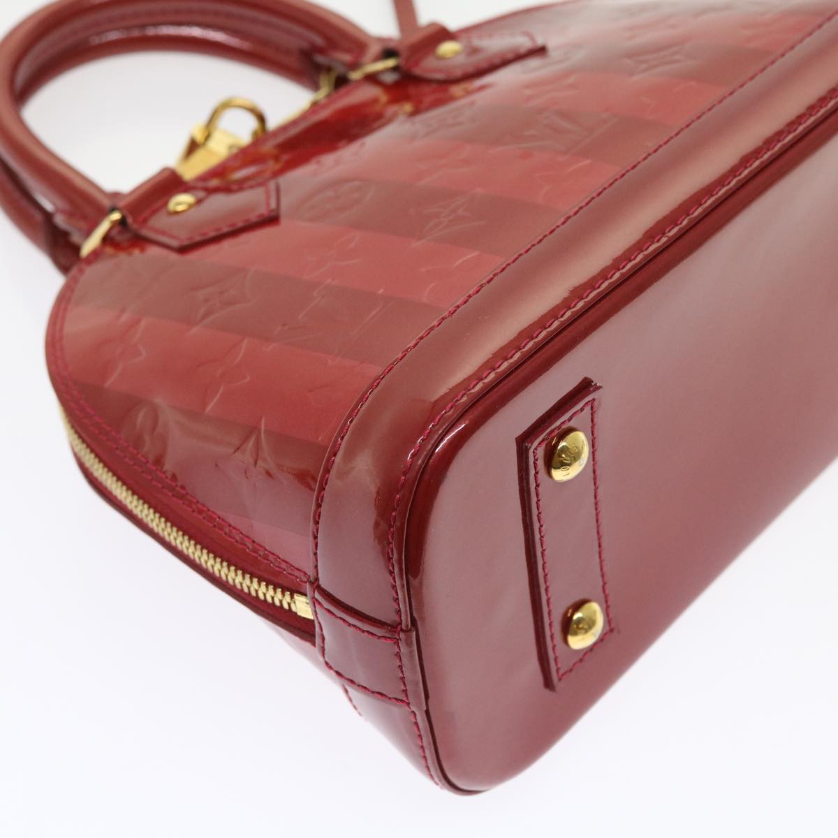 LOUIS VUITTON Vernis Rayure Alma BB Bag 2way Pomme D'amour M91593 LV 55057