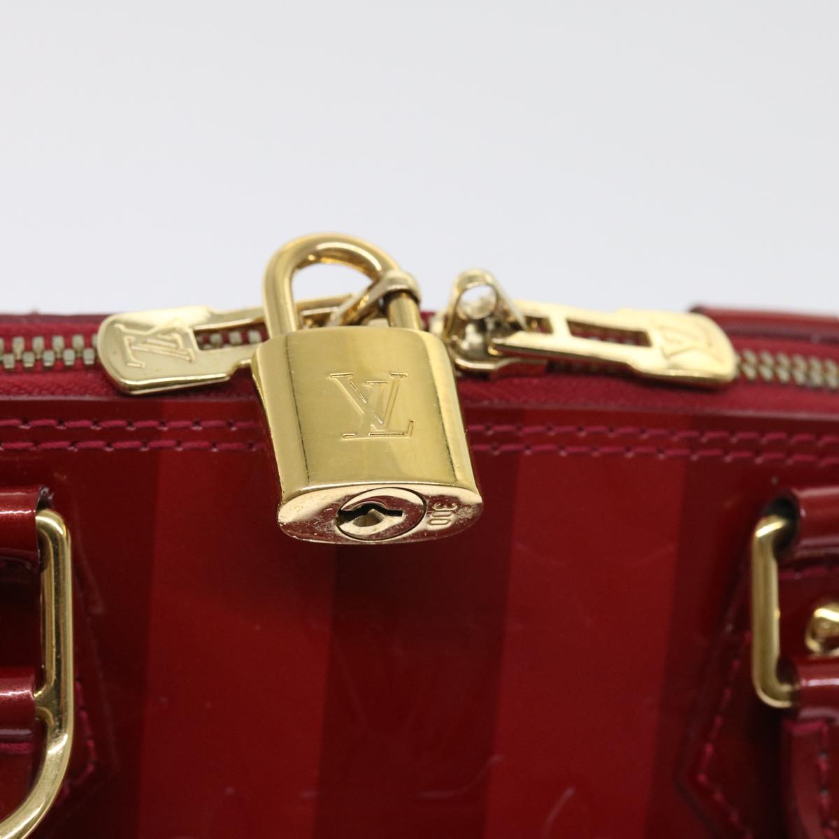 LOUIS VUITTON Vernis Rayure Alma BB Bag 2way Pomme D'amour M91593 LV 55057