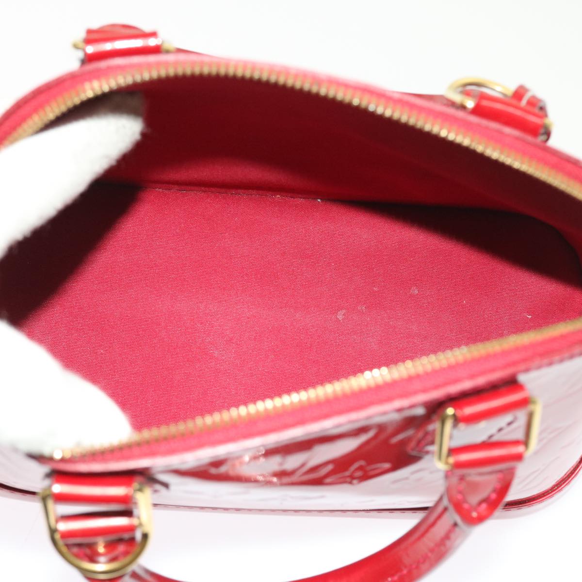 LOUIS VUITTON Vernis Rayure Alma BB Bag 2way Pomme D'amour M91593 LV 55057