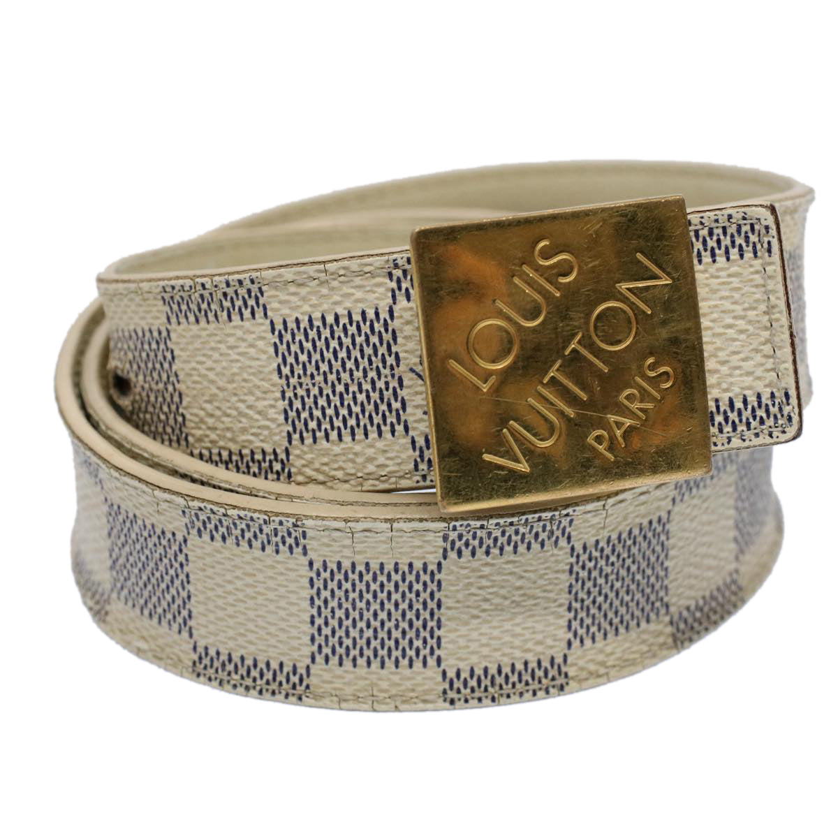 LOUIS VUITTON Damier Azur Ceinture Carre Belt 29.5""-33.5"" M9678 LV 55072