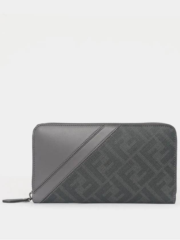Luxury Fendi Diagonal Zip Around FF Canvas Long Wallet Grey