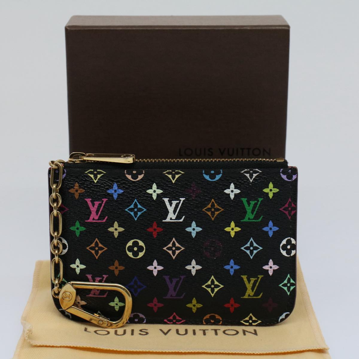 LOUIS VUITTON Multicolor Pochette Cles NM Coin Purse Black M60279 LV 55266