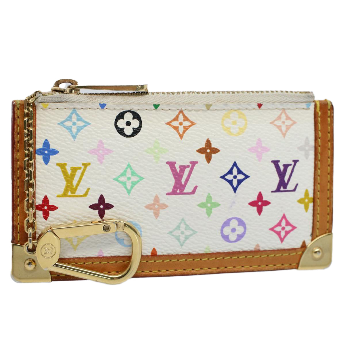 LOUIS VUITTON Monogram Multicolor Pochette Cles Purse White M92655 55267