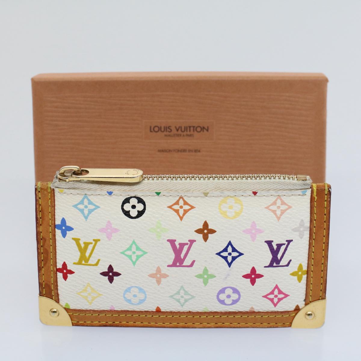 LOUIS VUITTON Monogram Multicolor Pochette Cles Purse White M92655 55267