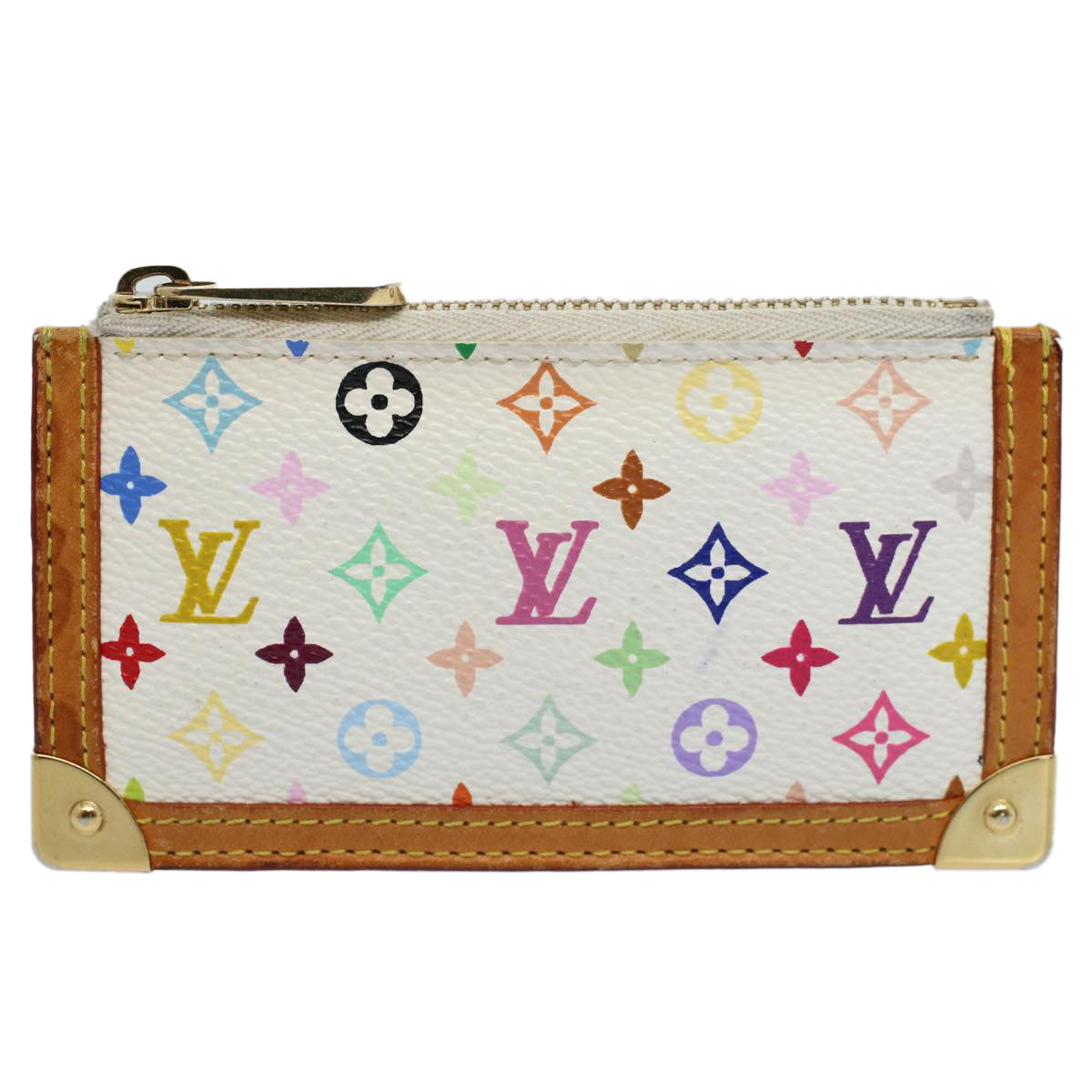 LOUIS VUITTON Monogram Multicolor Pochette Cles Purse White M92655 55267