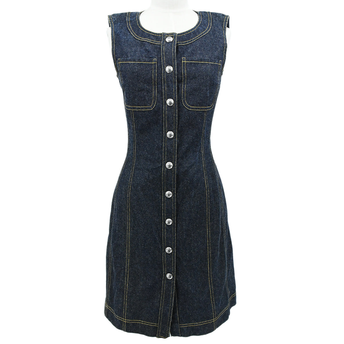 Luxury Chanel 1997 logo-buttons denim sleeveless dress #36