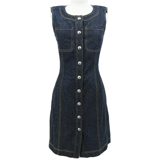 Luxury Chanel 1997 logo-buttons denim sleeveless dress #36