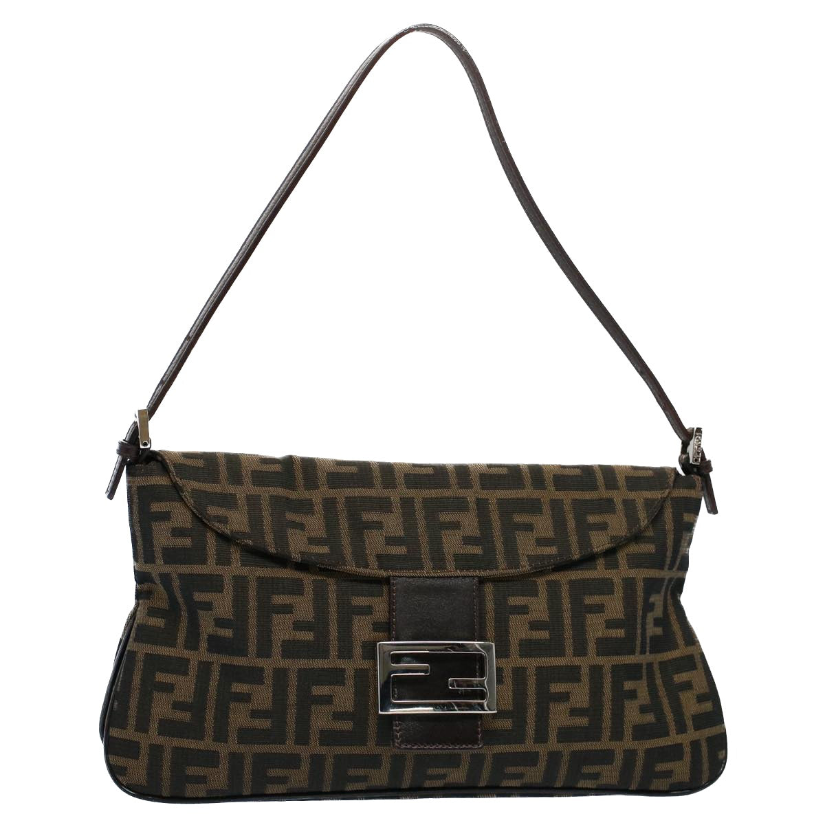 Luxury FendiZucca Canvas Mamma Baguette Shoulder Bag Black Brown55429