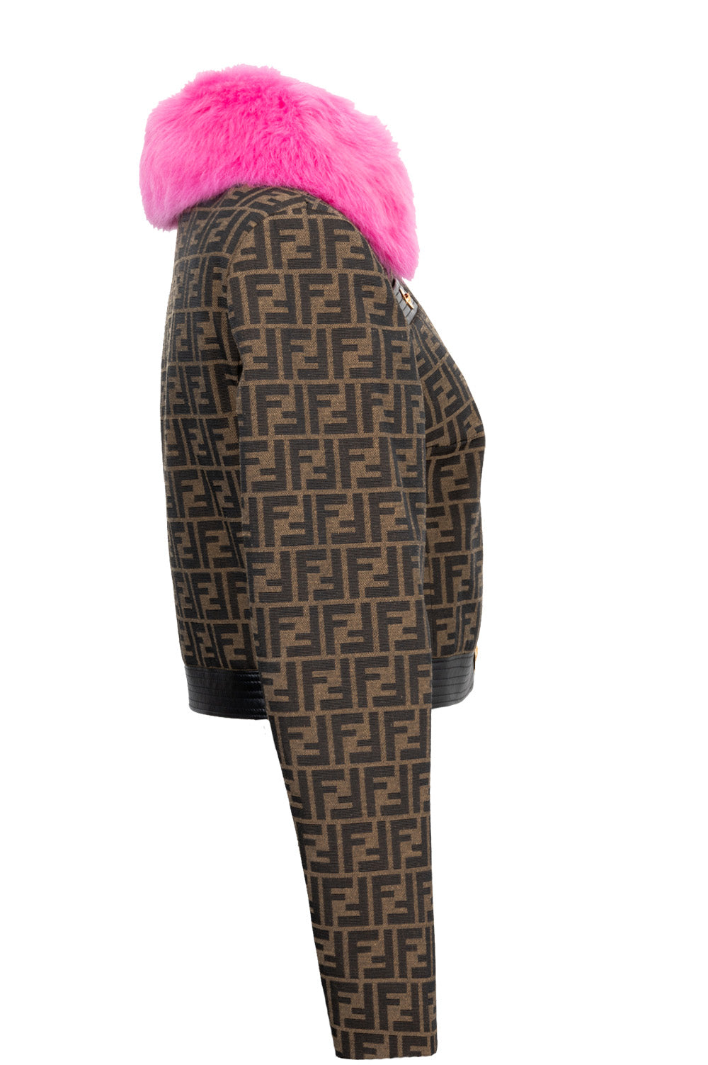 Luxury FendixVERSACE Fur Collar Jacket Zucca Pink