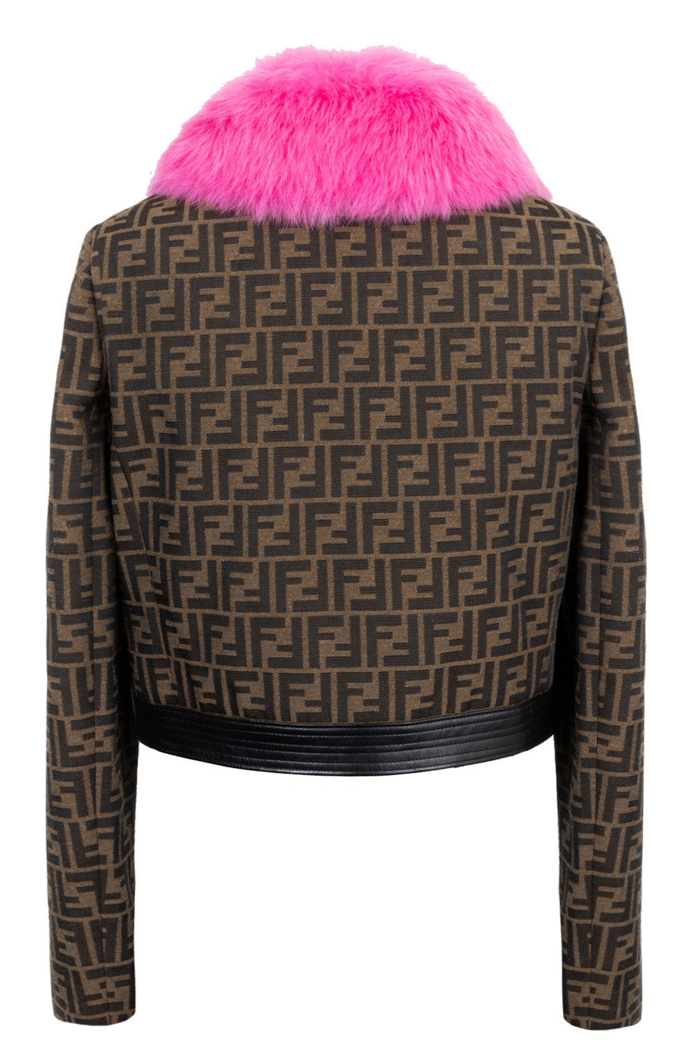 Luxury FendixVERSACE Fur Collar Jacket Zucca Pink