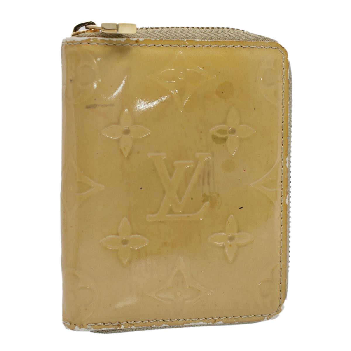 LOUIS VUITTON Monogram Vernis Bloom Compact Wallet Beige M91015 LV 55611