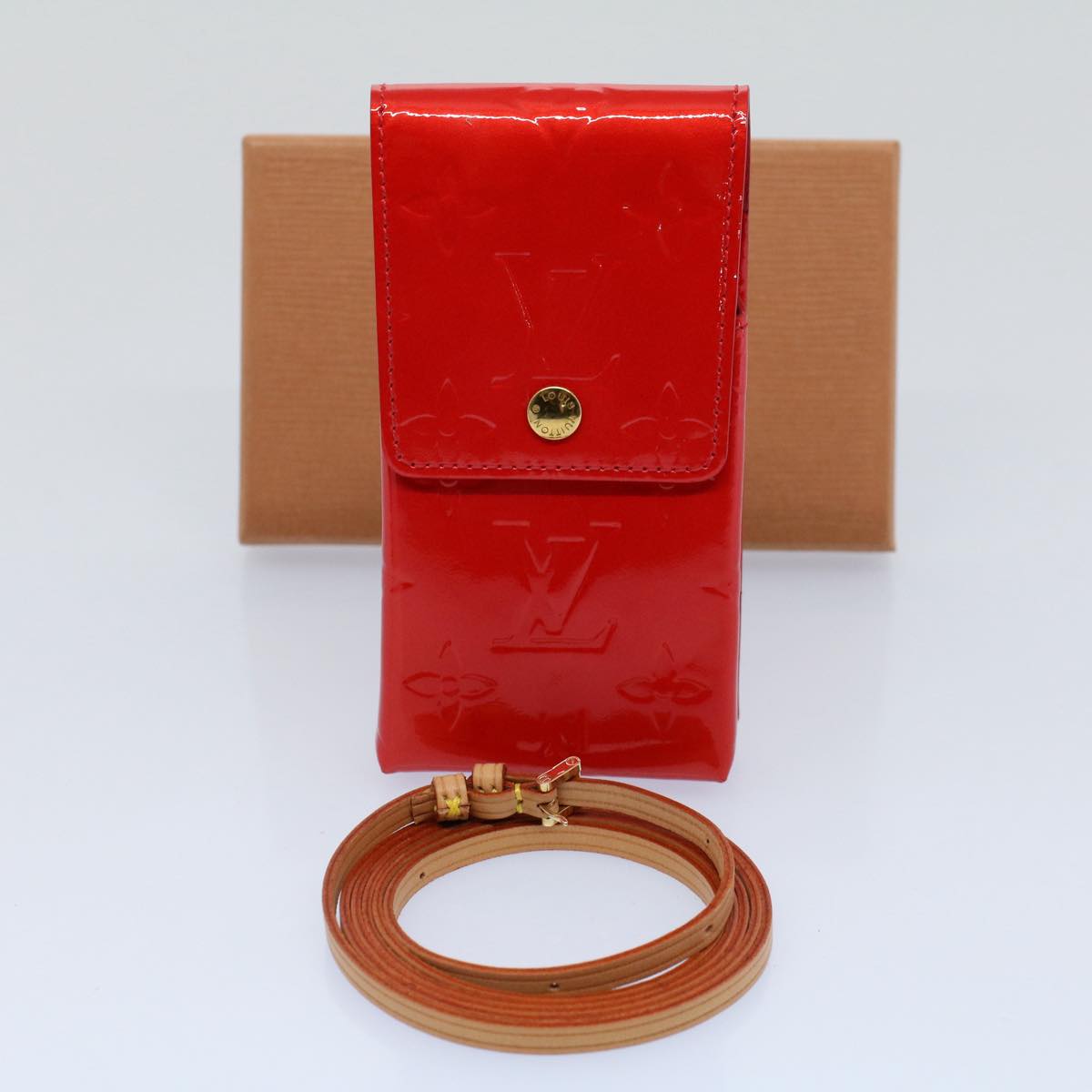 LOUIS VUITTON Monogram Vernis Green Cigarette Case Red M91155 LV 55651