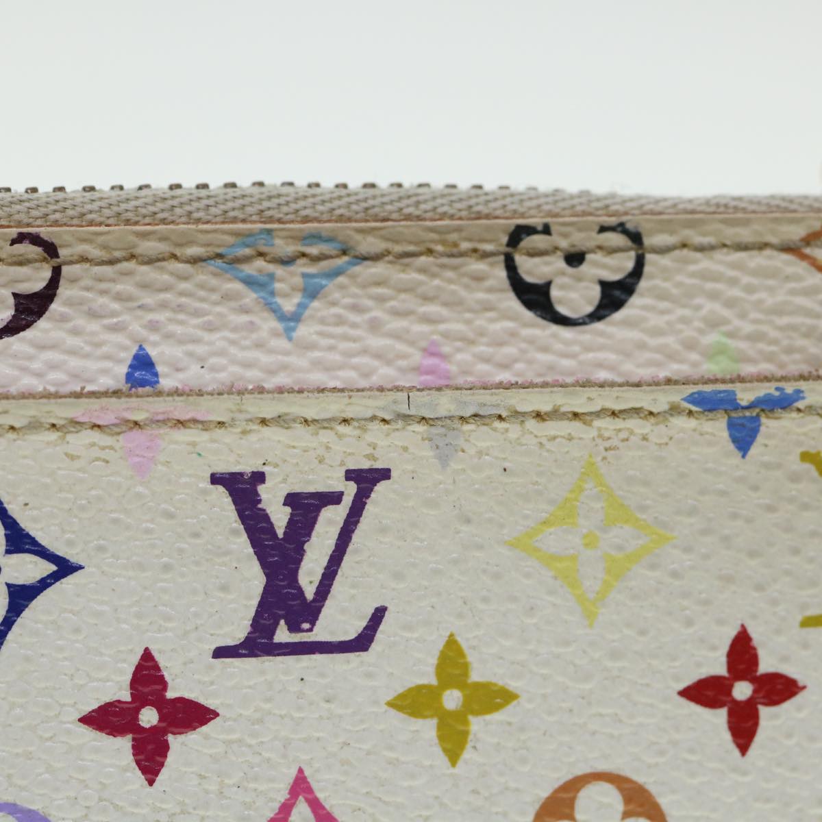 LOUIS VUITTON Multicolor Pochette Cles NM Coin Purse White M93734 LV 55724