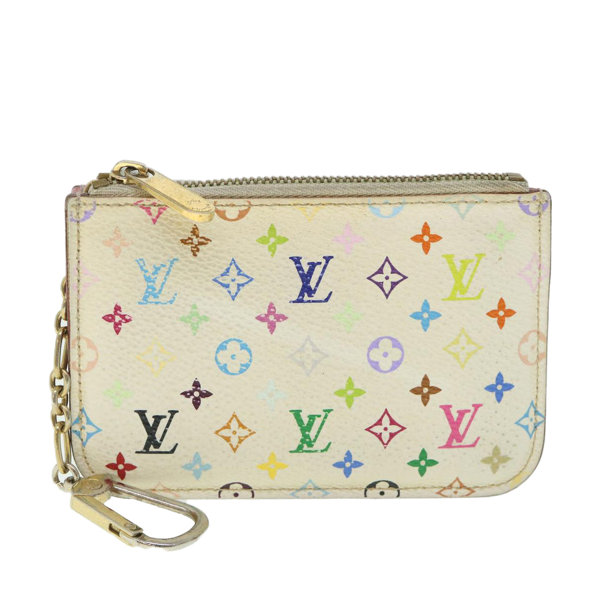 LOUIS VUITTON Multicolor Pochette Cles NM Coin Purse White M93734 LV 55724