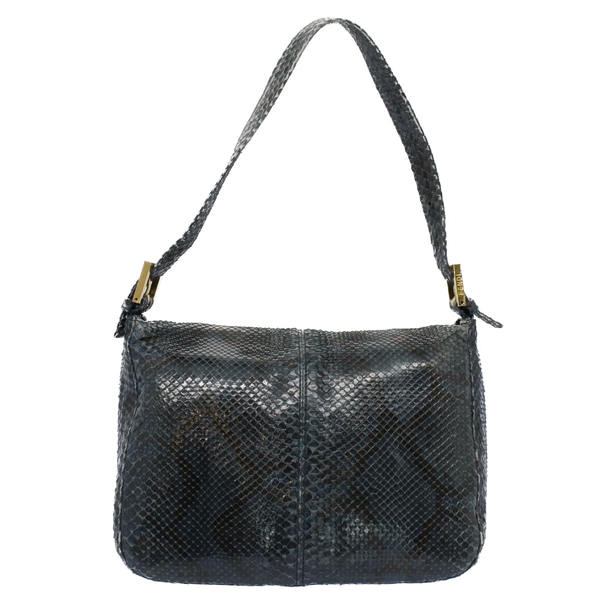 Luxury FendiSnake Pattern Mamma Baguette Shoulder Bag Exotic leather Navy55750
