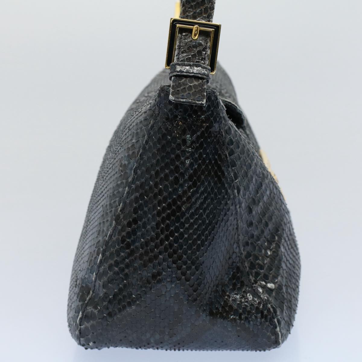 Luxury FendiSnake Pattern Mamma Baguette Shoulder Bag Exotic leather Navy55750
