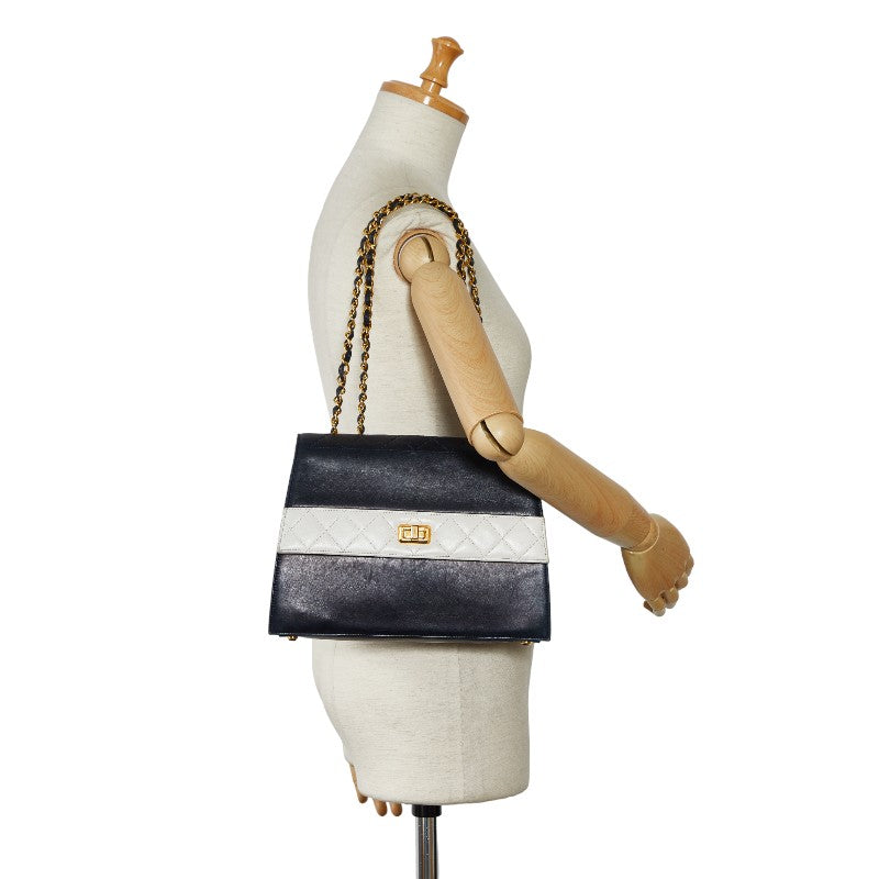 Chanel Matrases Turton Chain Shoulder Bag Navy White G Leather  Chanel