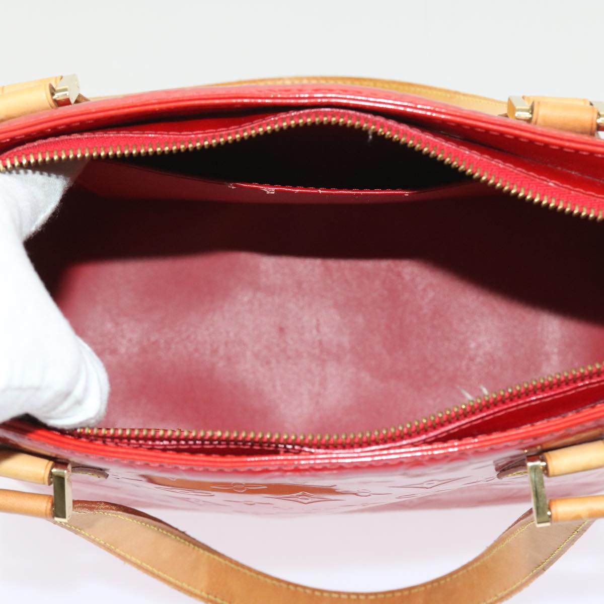 LOUIS VUITTON Monogram Vernis Houston Hand Bag Red M91092 LV 55796