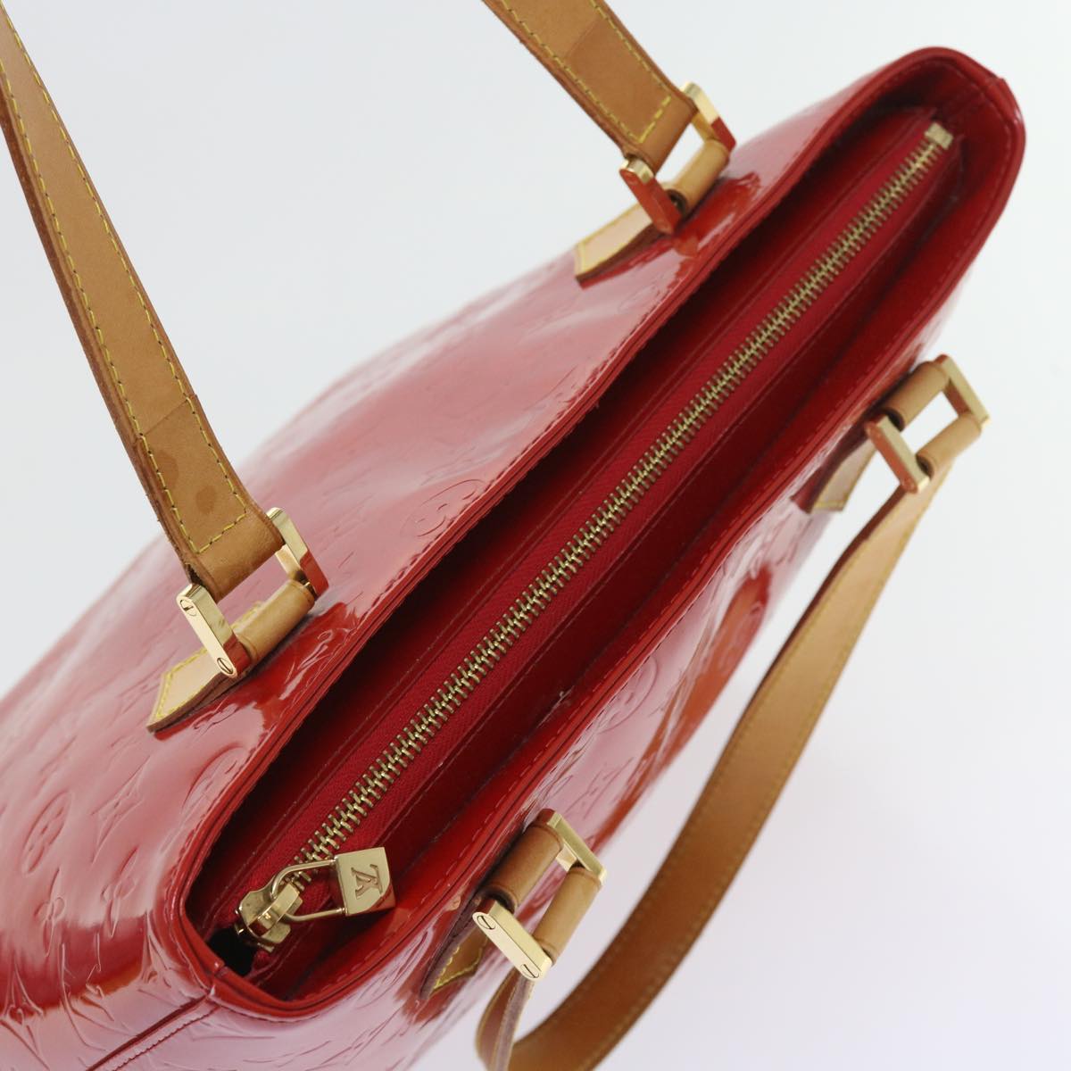 LOUIS VUITTON Monogram Vernis Houston Hand Bag Red M91092 LV 55796