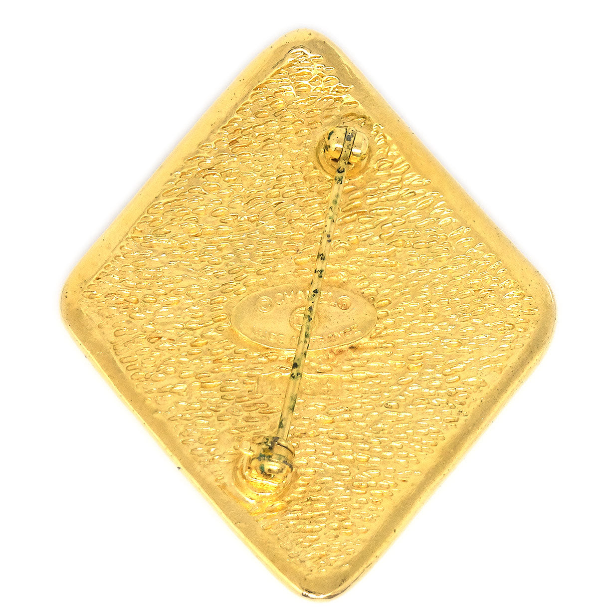 Luxury Chanel 1986-1994 Diamond Shape Brooch Pin Gold 1134