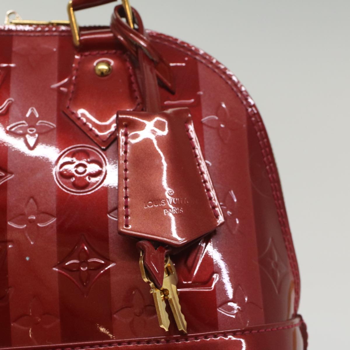 LOUIS VUITTON Vernis Rayure Alma BB Bag 2way Pomme D'amour M91593 LV 55841