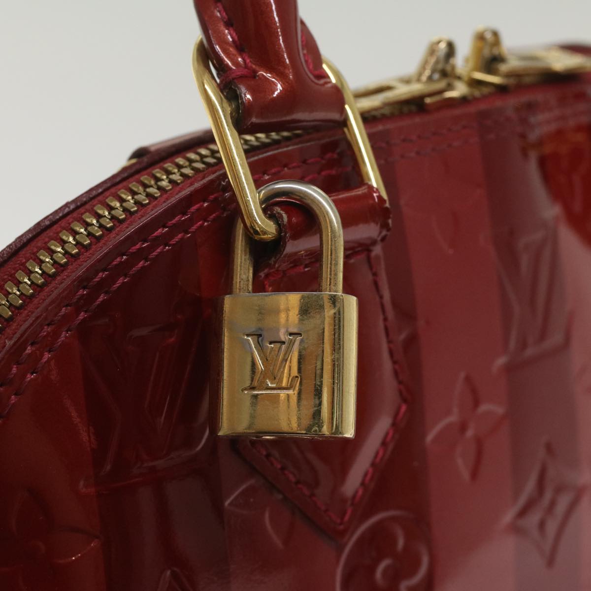 LOUIS VUITTON Vernis Rayure Alma BB Bag 2way Pomme D'amour M91593 LV 55841