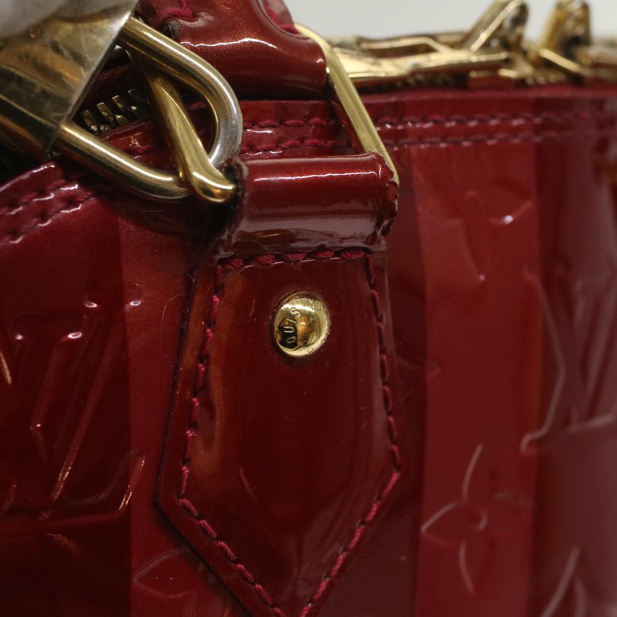 LOUIS VUITTON Vernis Rayure Alma BB Bag 2way Pomme D'amour M91593 LV 55841