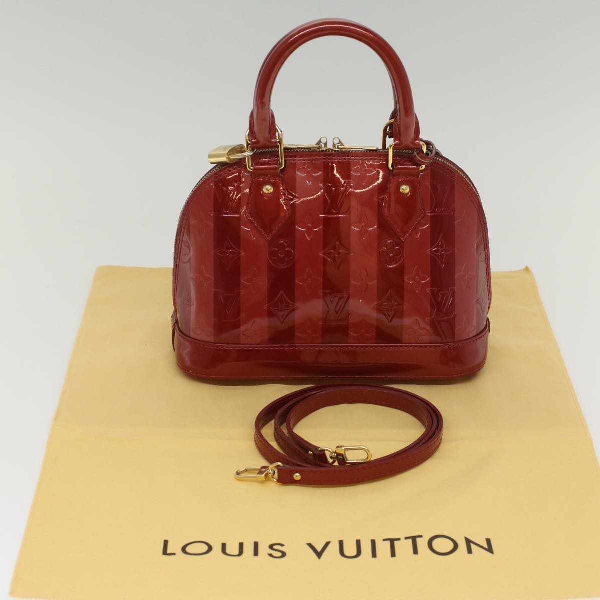 LOUIS VUITTON Vernis Rayure Alma BB Bag 2way Pomme D'amour M91593 LV 55841