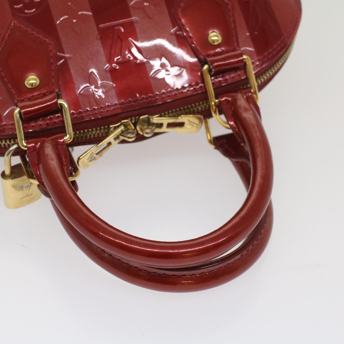 LOUIS VUITTON Vernis Rayure Alma BB Bag 2way Pomme D'amour M91593 LV 55841