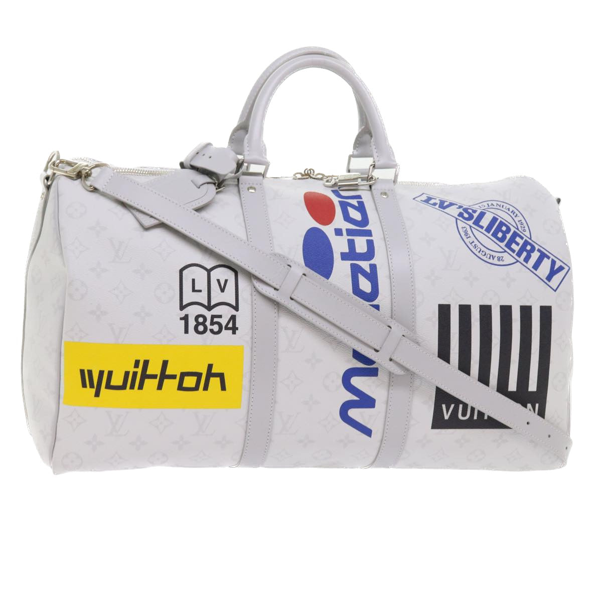 LOUIS VUITTON Monogram White Keepall Bandouliere 50 Bag M44643 LV 55862A