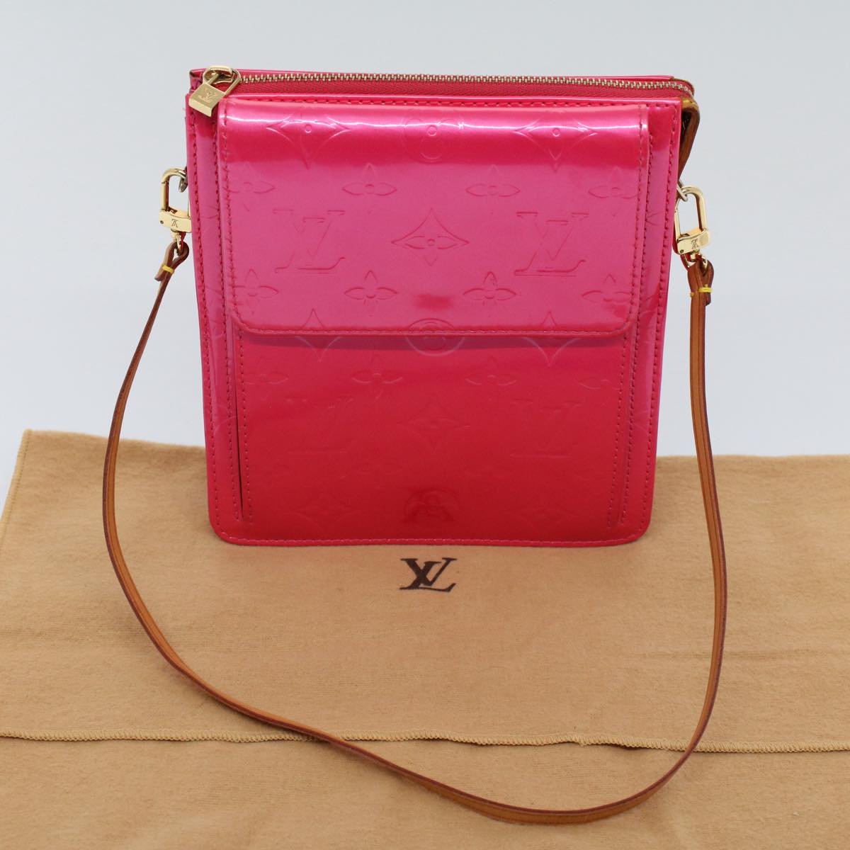 LOUIS VUITTON Monogram Vernis Motto Accessory Pouch Fusha Pink M91225 55889