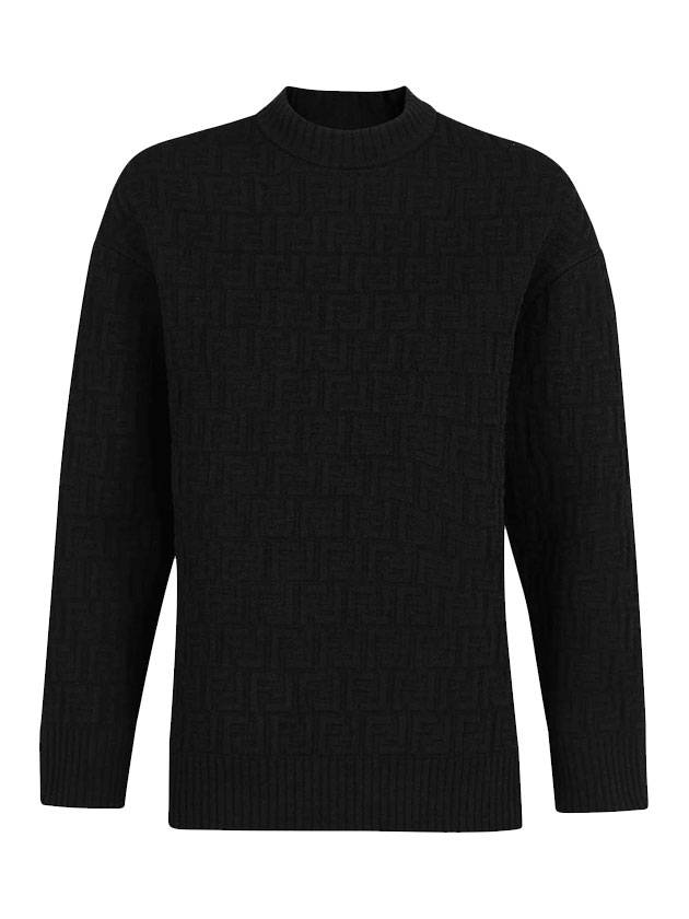 Luxury Fendi FF Logo Embossed Pullover Knit Top Black