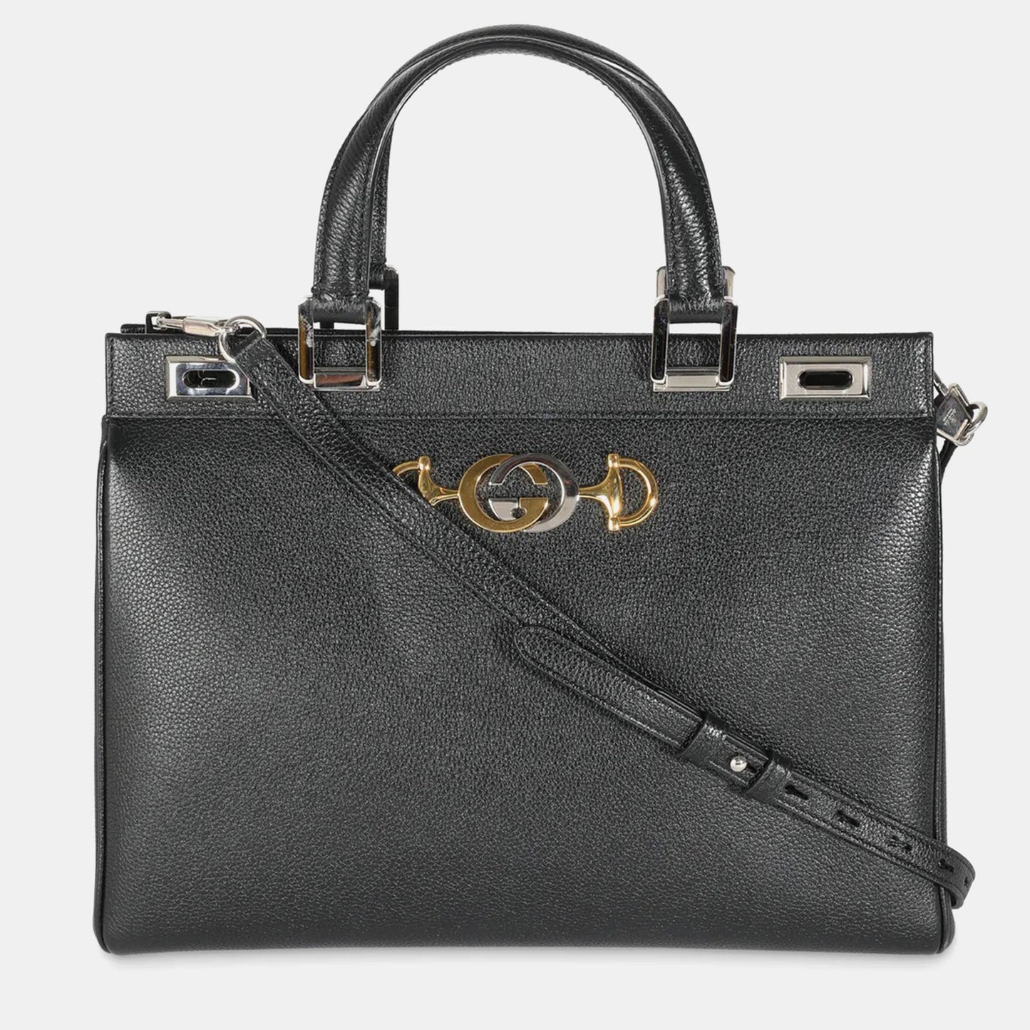 Luxury Gucci Trending 2025 Black Pebbled Calfskin Medium Zumi Top Handle Tote Bag