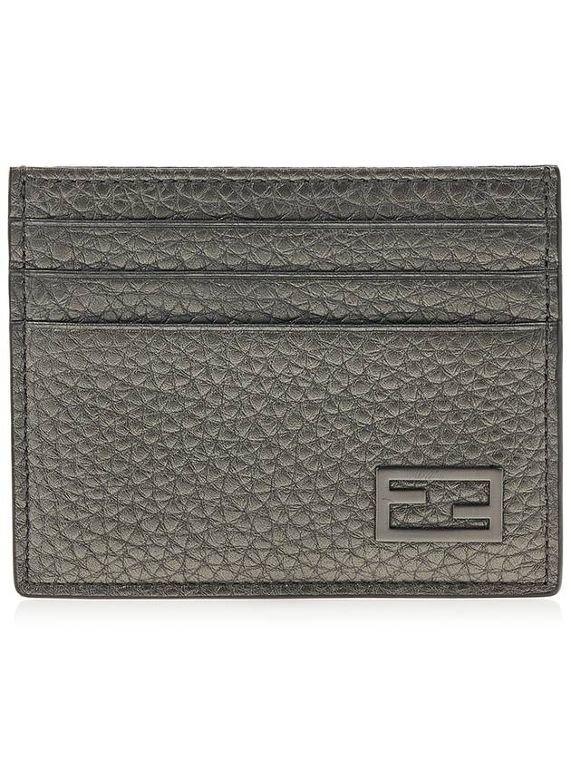 Luxury Fendi FF Baguette Logo Leather Card Wallet Grey