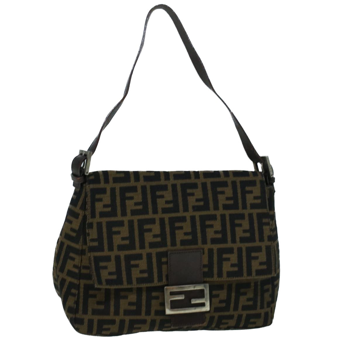 Luxury FendiZucca Canvas Mamma Baguette Shoulder Bag Brown Black56073