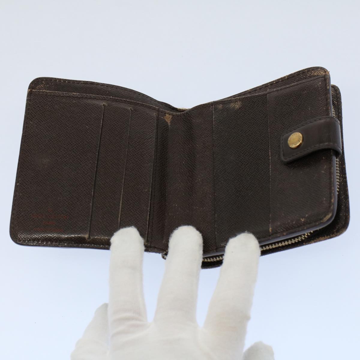 LOUIS VUITTON Damier Ebene Compact Zip Wallet N61668 LV 56148