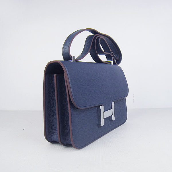 Luxury Hermes calf Leather Message Bag H020 dark blue silver