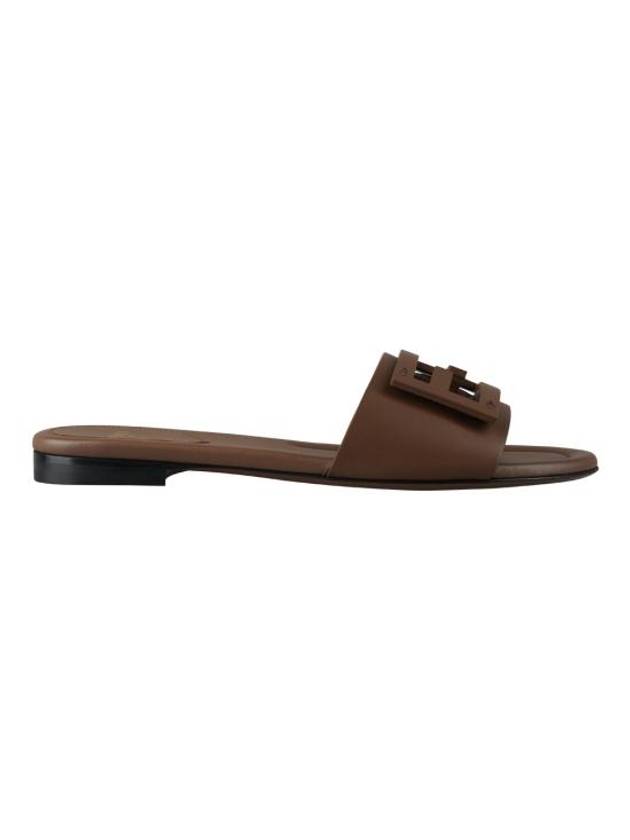 Luxury Fendi Baguette FF Logo Leather Slippers Mocha