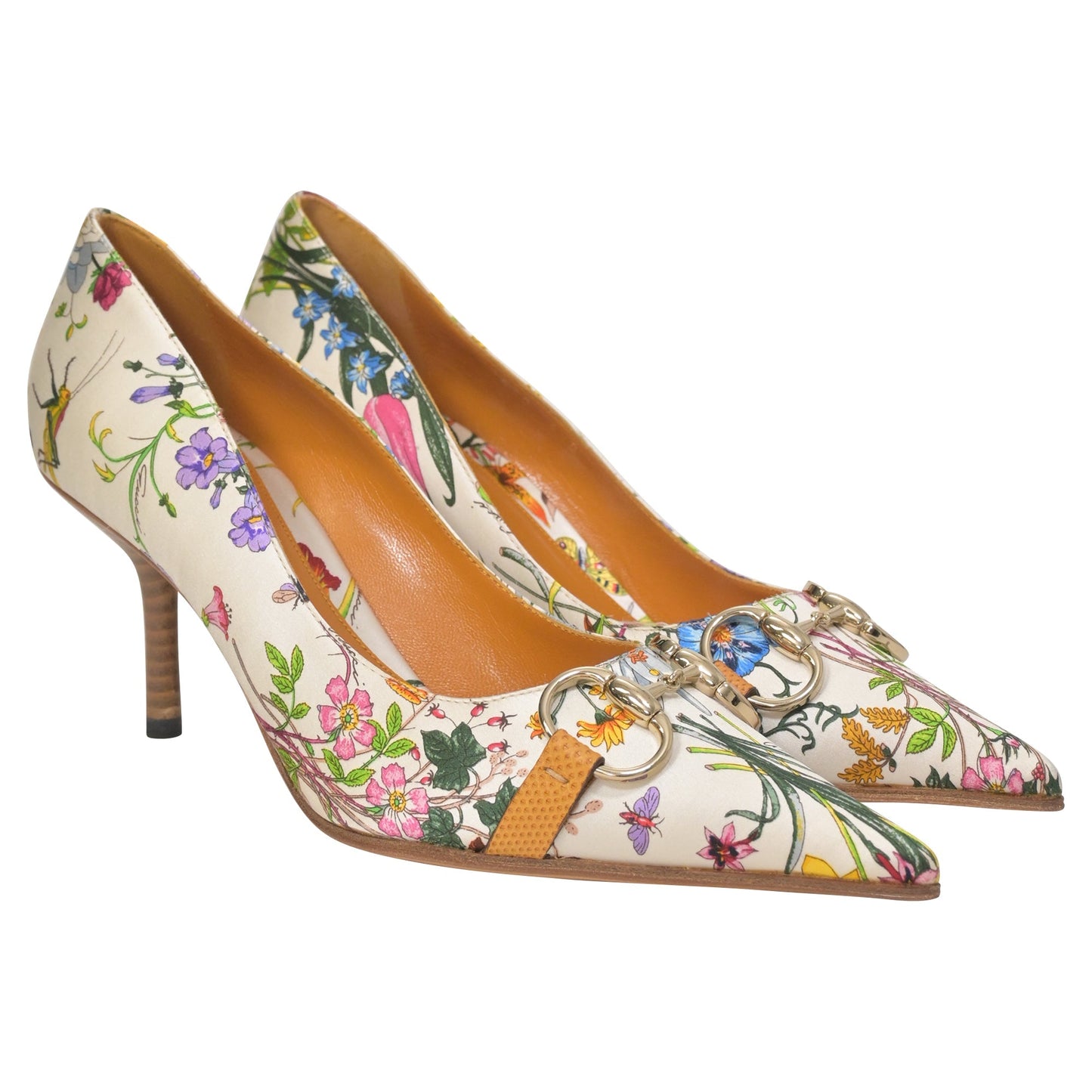 Luxury Gucci Trending 2025 Horsebit Pumps in Floral Print Satin