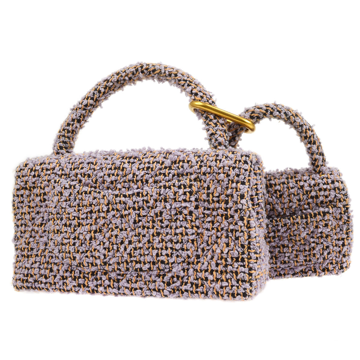 Luxury Chanel * 1994 Classic Flap Handbag Set Purple Tweed