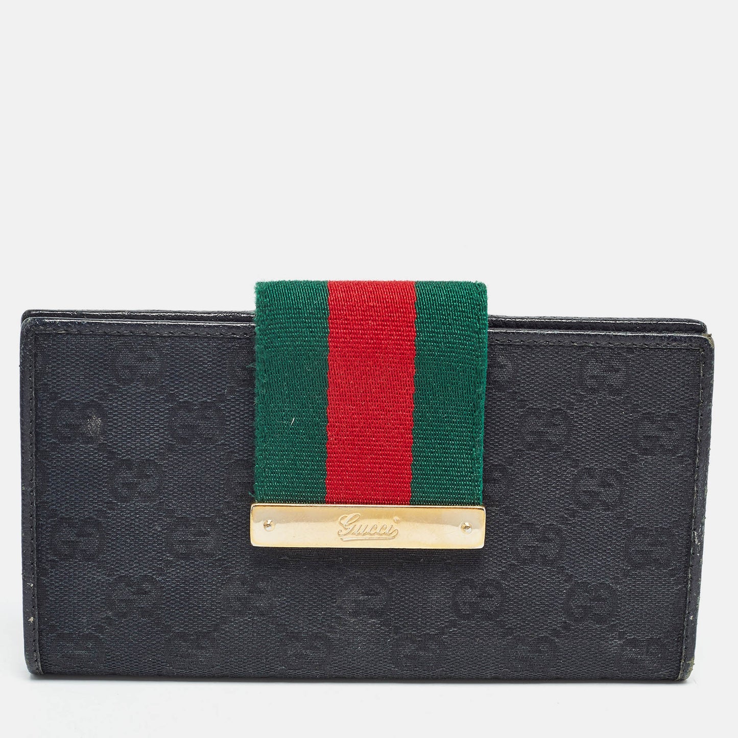 Luxury Gucci Trending 2025 Black GG Canvas and Leather Web Flap Wallet