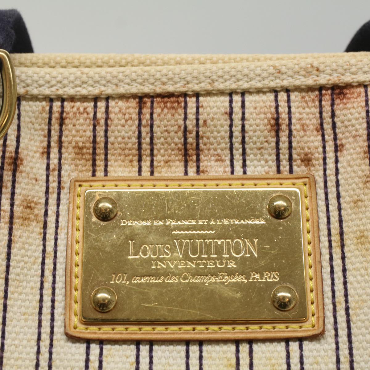 LOUIS VUITTON Antigua Cabas MM Tote Bag White Navy M40132 LV 56328