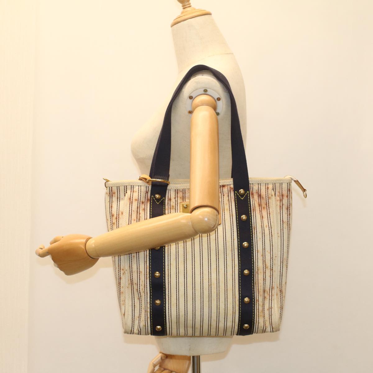 LOUIS VUITTON Antigua Cabas MM Tote Bag White Navy M40132 LV 56328